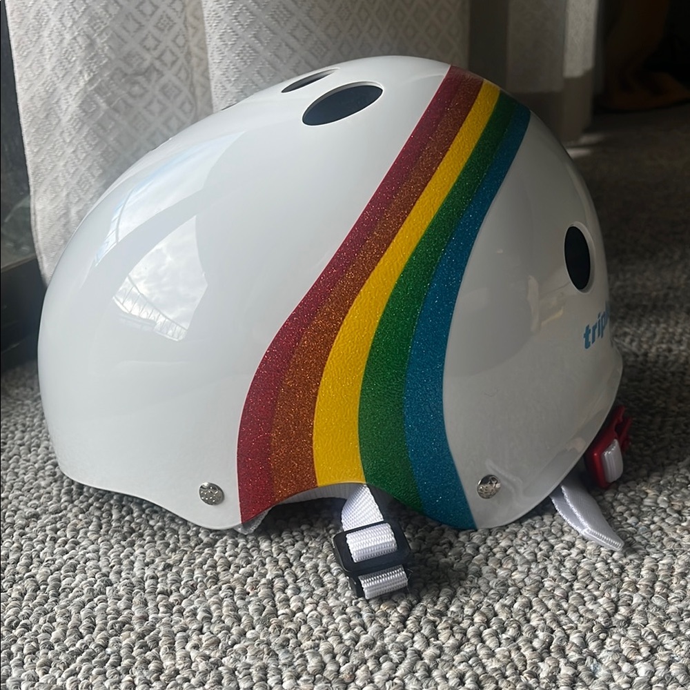 Women's White Helmet with Rainbow Stripes